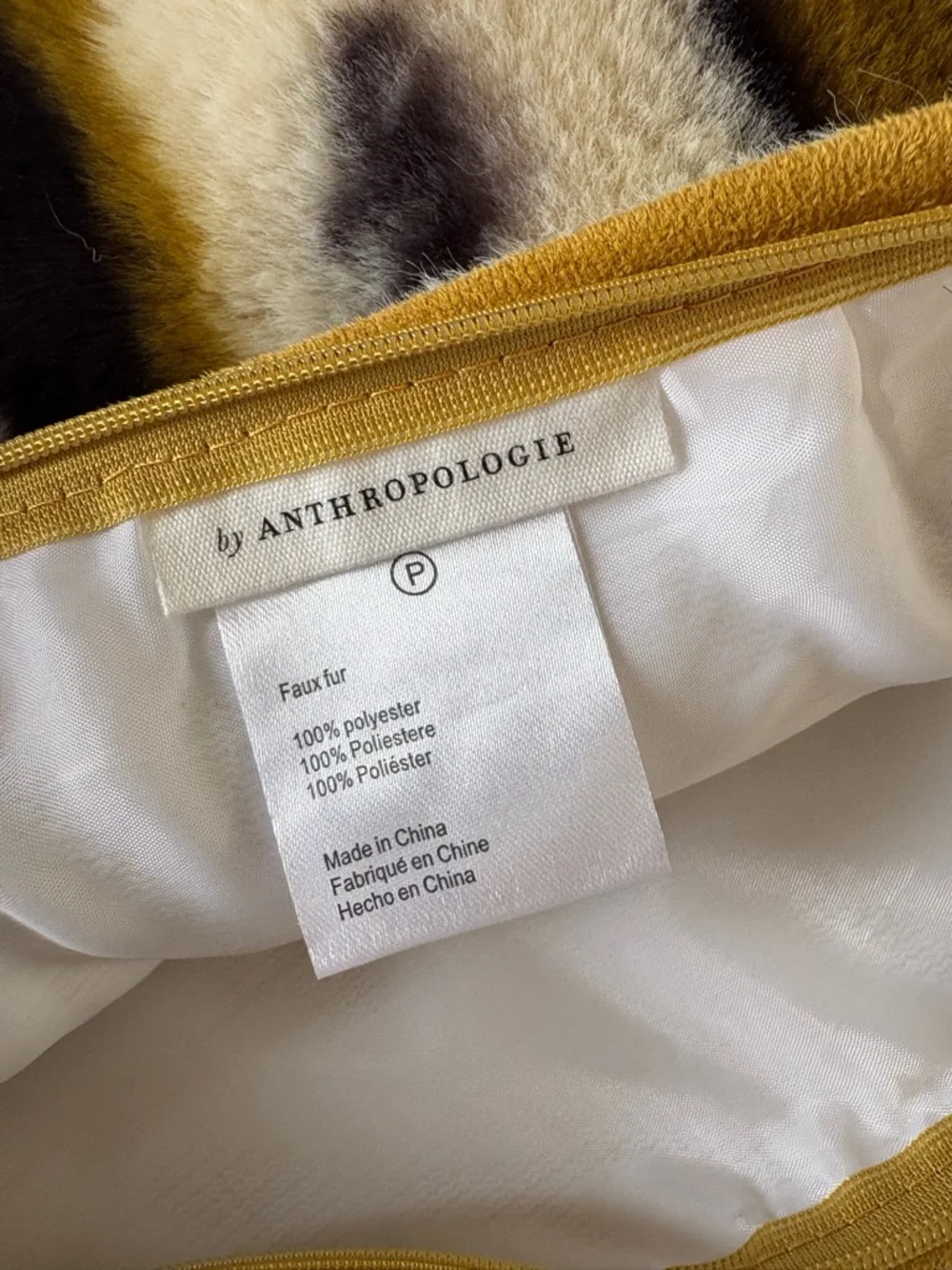 Anthropologie Mustard Yellow Black‎ Tiger Stripe Fluffy Faux Fur Pillow Case